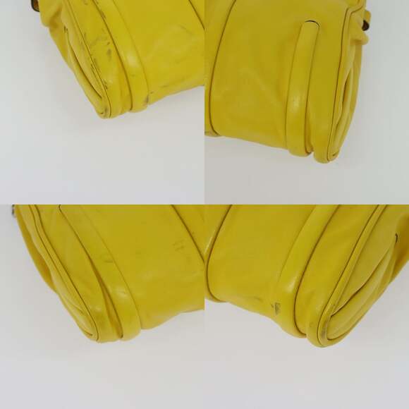 CELINE Chain Shoulder Bag Leather Yellow Silver - Picture 10 of 12
